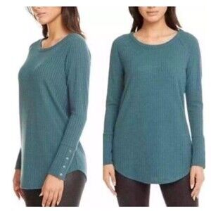 Chaser Thermal Waffle Knit Long Sleeve shirt Button cuff Top Womens LARGE